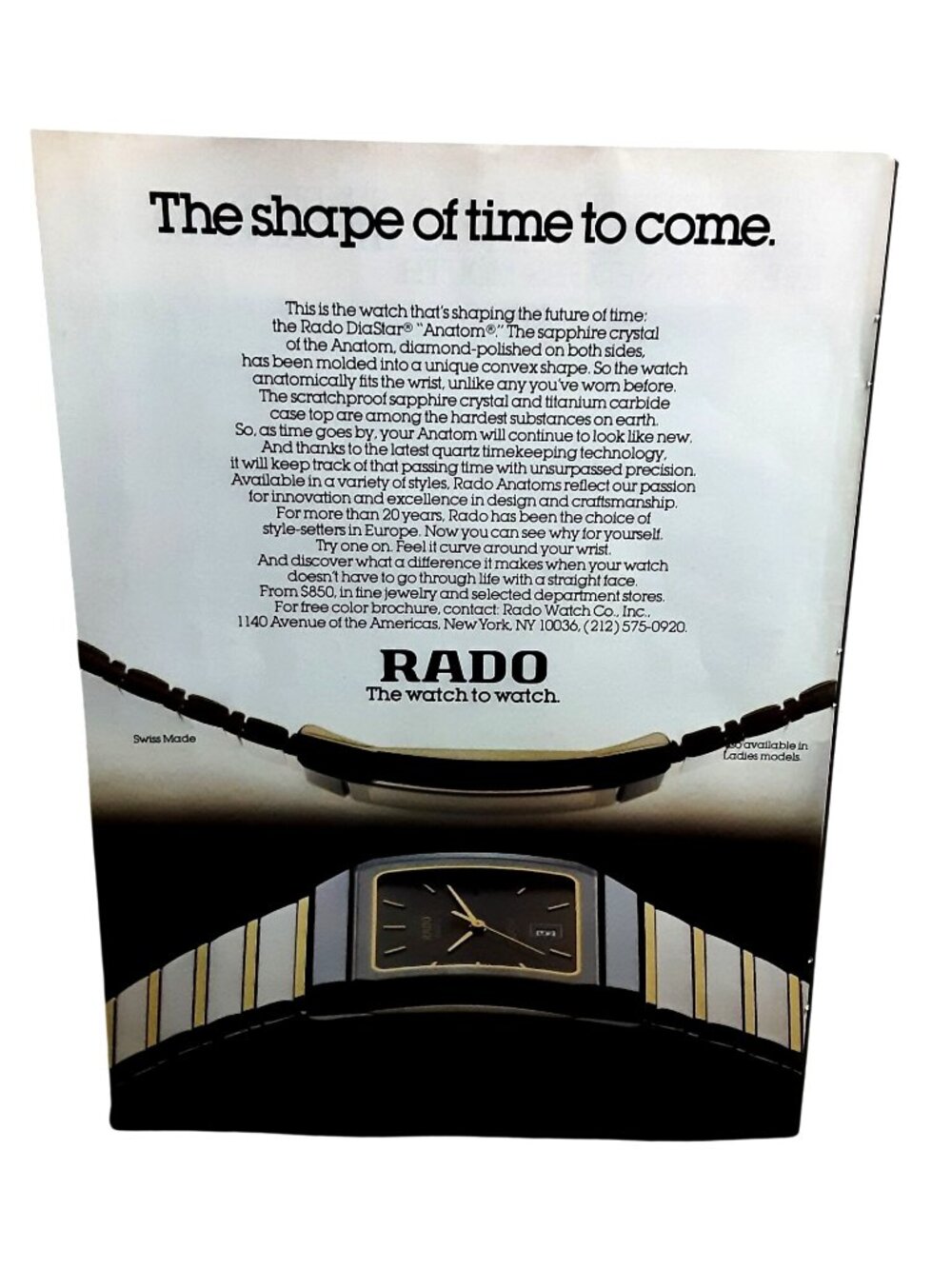 1986 Rado DiaStar Anatom Swiss Watch Vintage Print Ad The Shape of Time